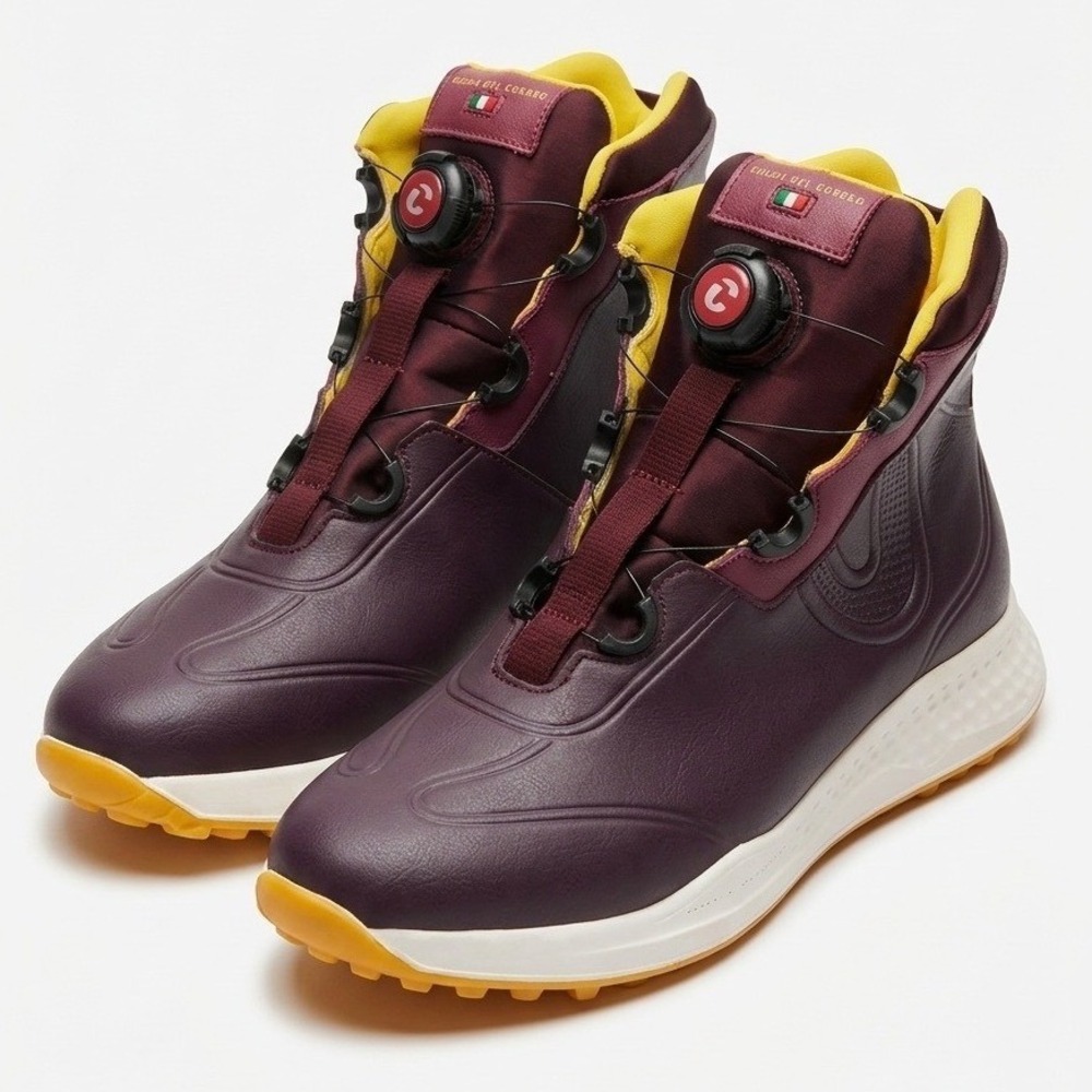 Duca del Cosma Sabina Burgundy Yellow Golf Boots Womens 8.5 Waterproof 005294